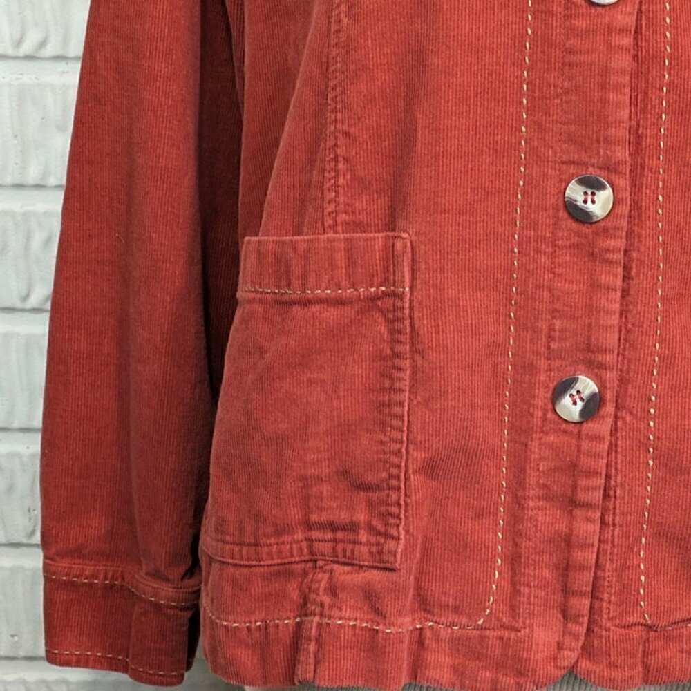 VTG Ms Lee Shacket Womens Medium Corduroy Rust Orange Button Up Embroidery Top - Picture 3 of 12
